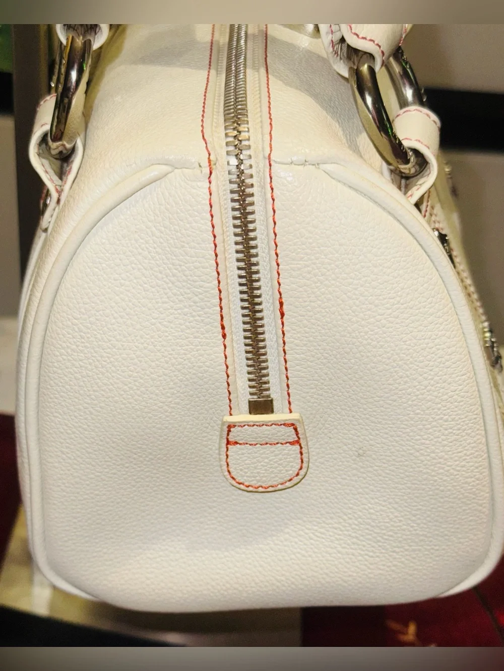 MCM - Creamy White Pebbled Leather Mini Boston w/ Gold Hardware